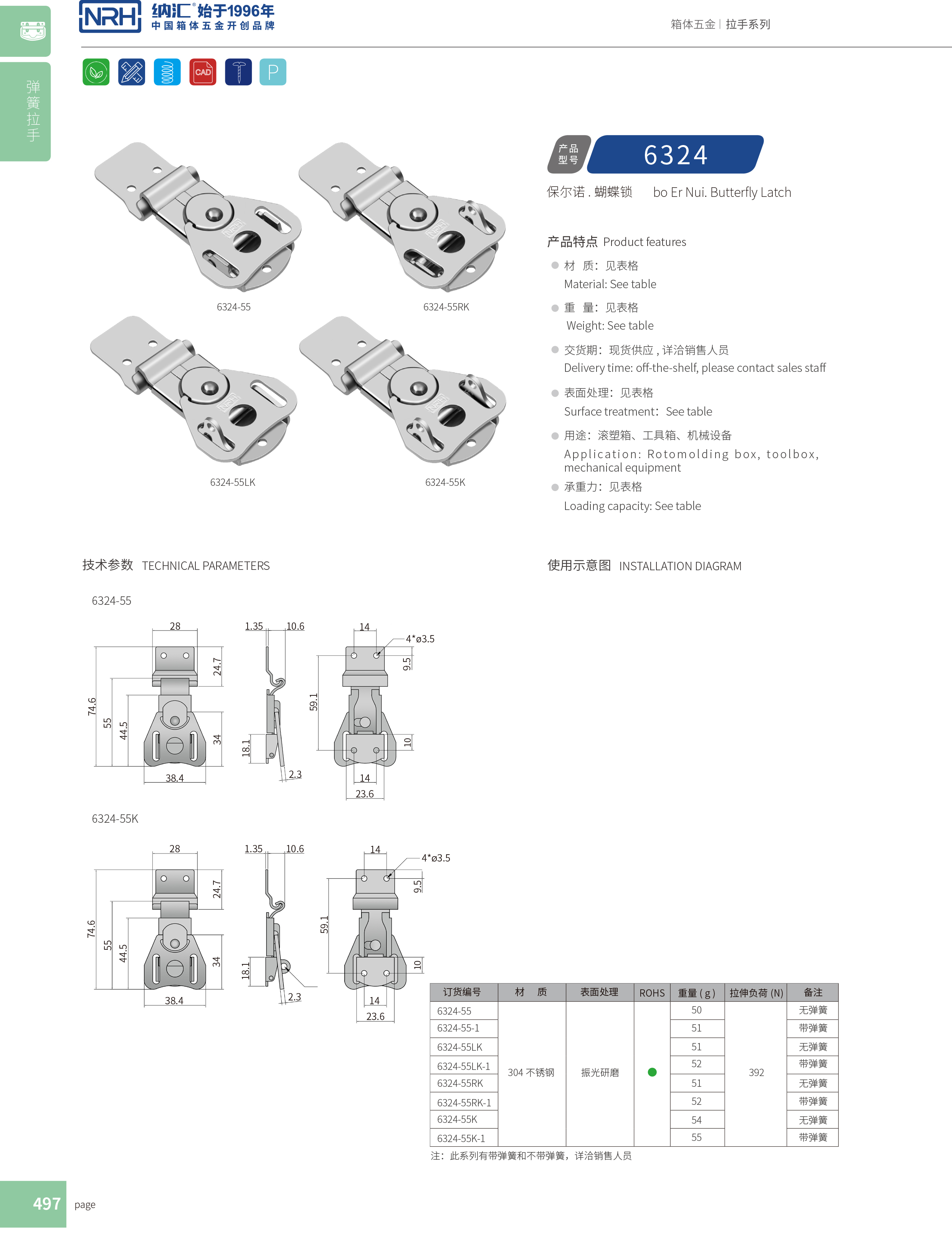 蝴蝶鎖芯6324-55RK冷藏箱搭扣_廣告箱箱扣_NRH救災箱箱扣