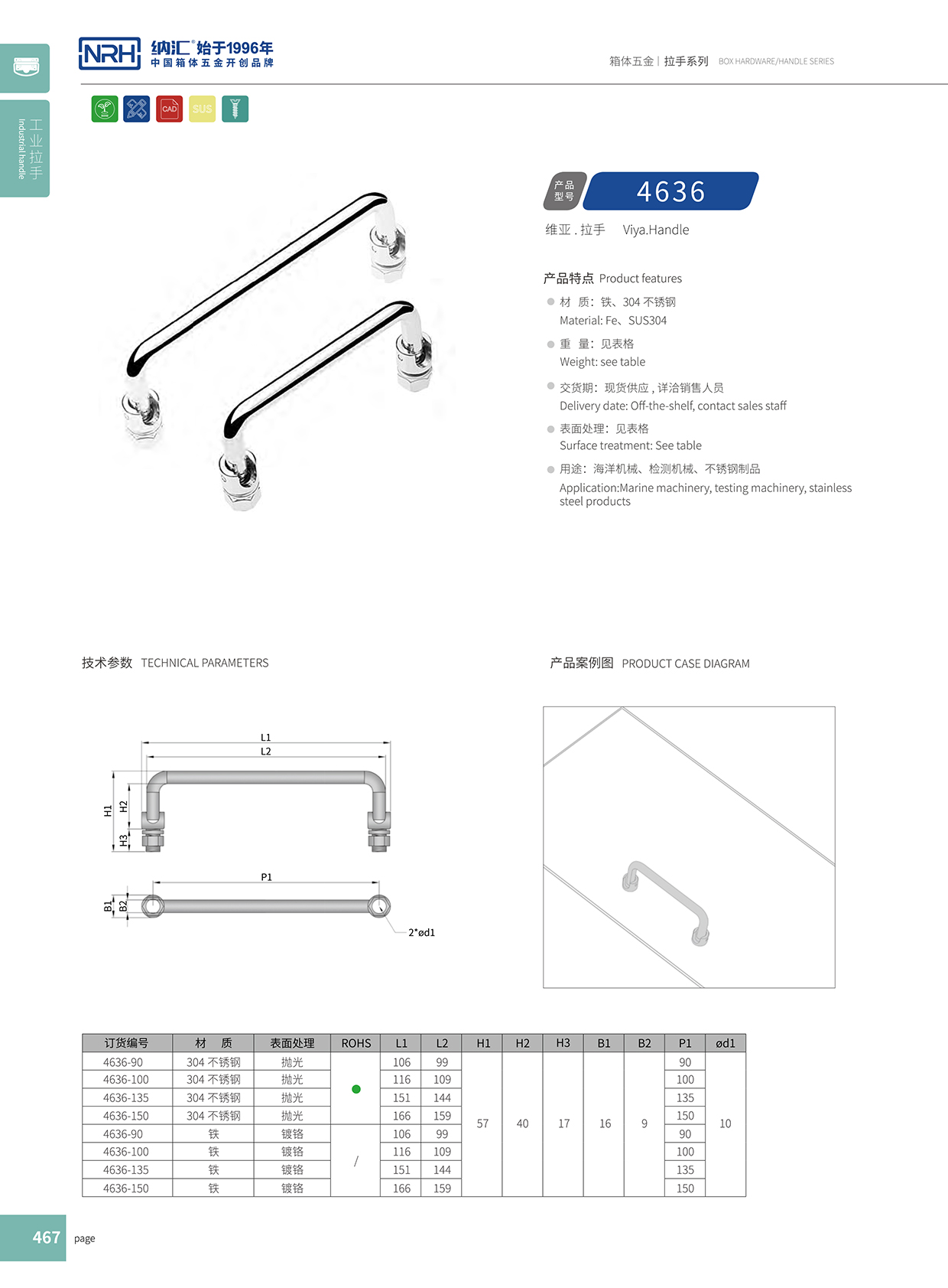 納匯/NRH 4636-90 機械設(shè)備重型拉手