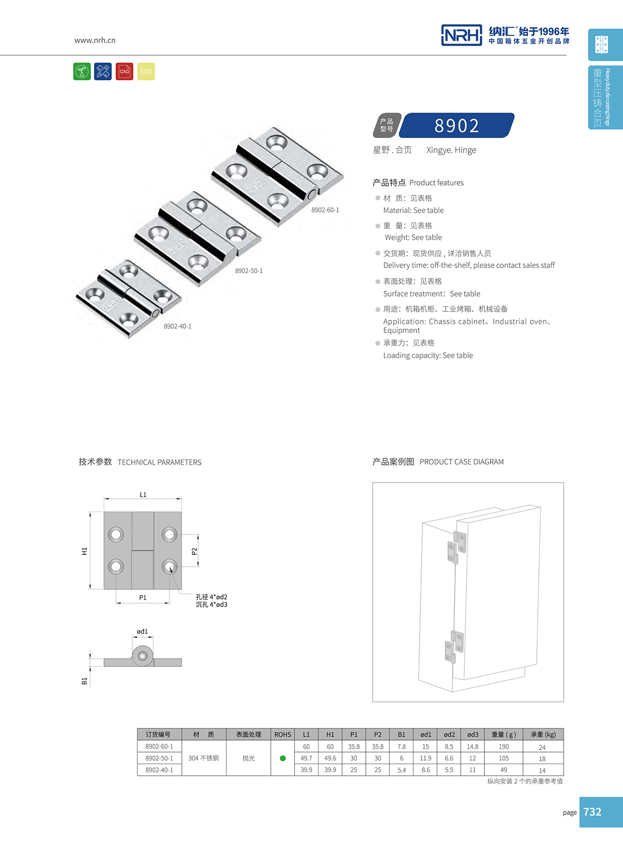   納匯/NRH 8902-60-1 飛機(jī)航空箱合頁(yè)