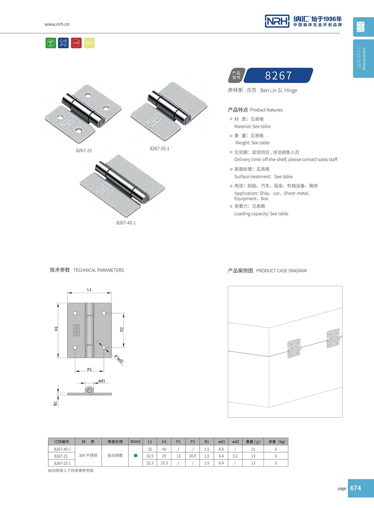 納匯/NRH 不銹鋼合頁 8267-25