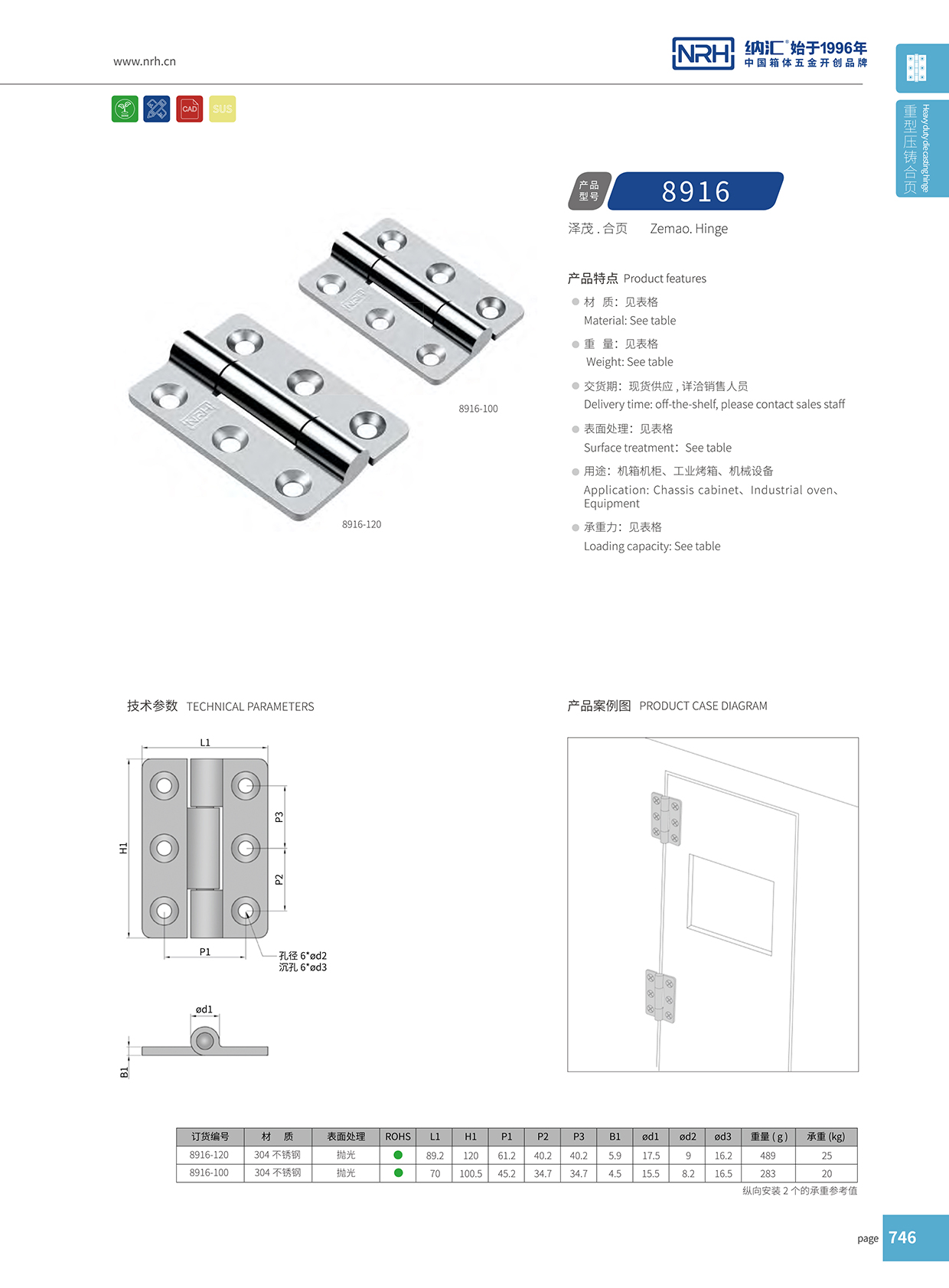 納匯/NRH 8916-100 電箱合頁